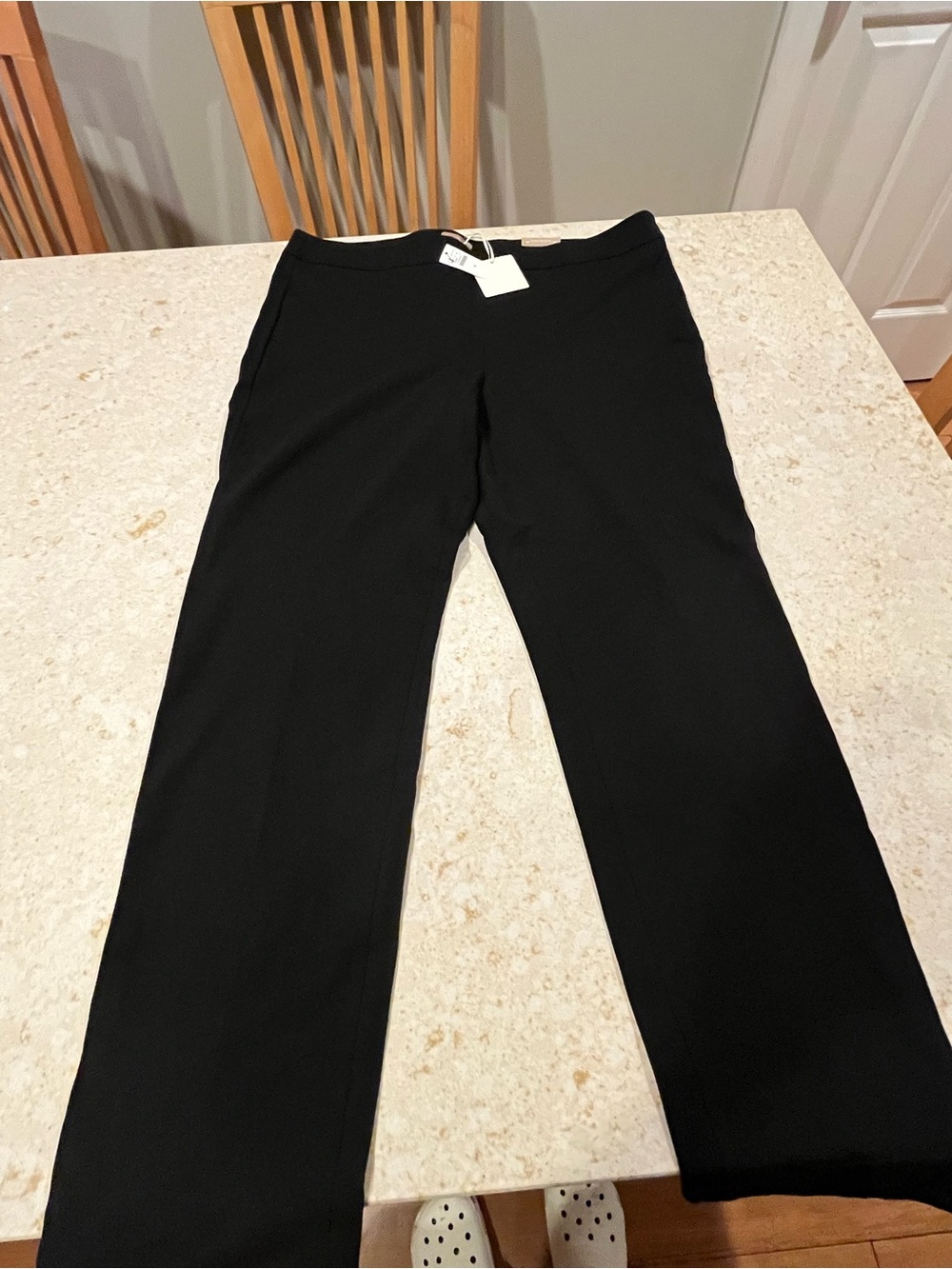 NWT Talbots Italian Luxe Knit Straight Leg Pants Women's Size 16 Black side slit